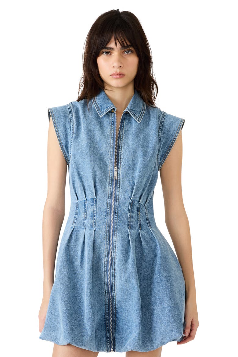 Dyanne Pleated Bubble Hem Denim Minidress, Alternate, color, FOREVER BLUE