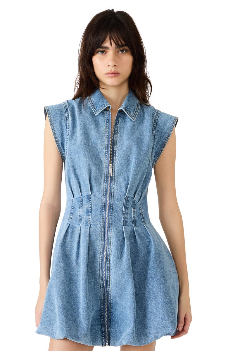 Steve Madden Dyanne Pleated Bubble Hem Denim Minidress, Alternate, color, Forever Blue