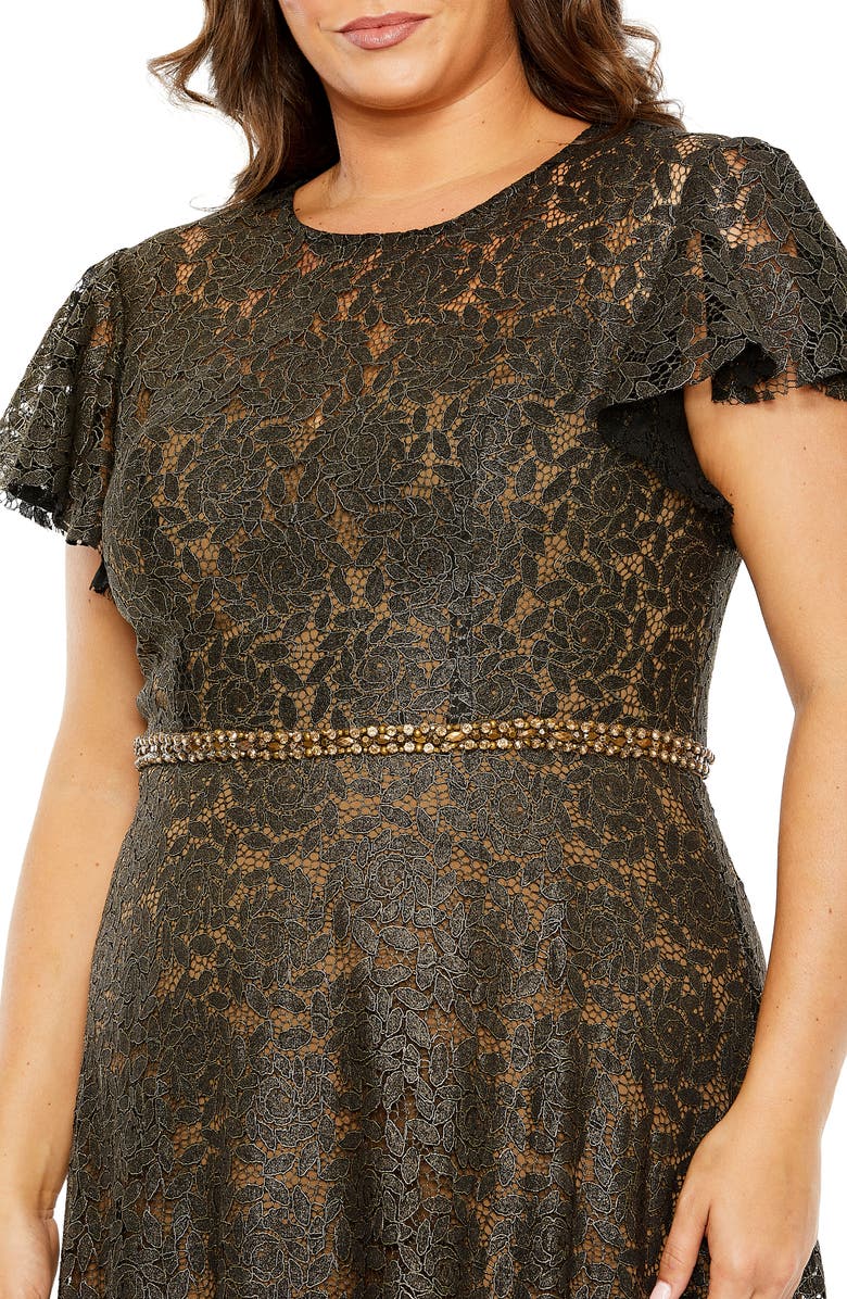 FABULOUSS BY MAC DUGGAL Flutter Sleeve Lace Overlay Gown, Alternate, color,