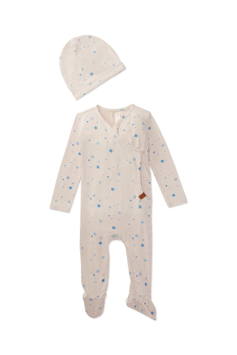 2 Piece Set Star-Pattern Footie and Beanie, Main, color, Blue Bell