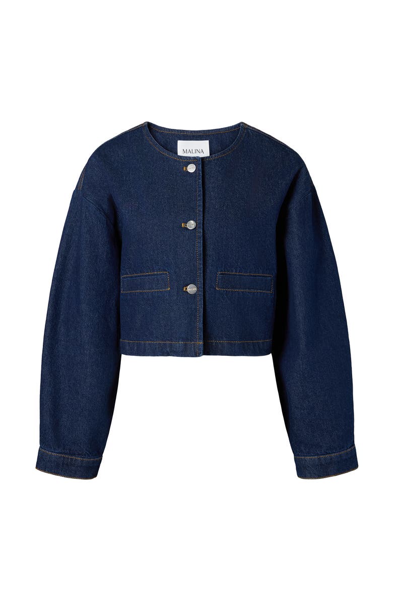 Malina Elowen Cropped Long Sleeve Denim Jacket, Alternate, color, Unwashed Dark Blue