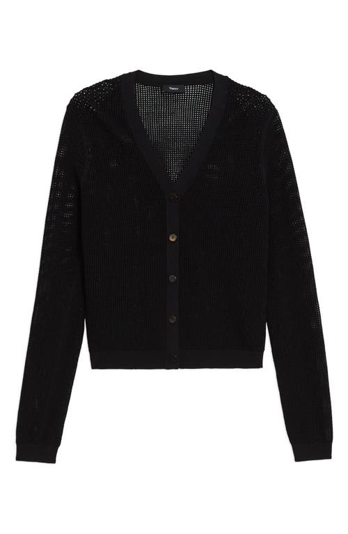 Theory Mini Pointelle Stitch Crepe Cardigan In Black