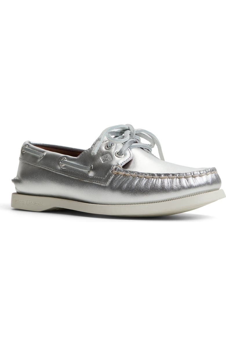Sperry Authentic Original Two-Eye Boat Shoe, Main, color, Silver Leather Smooth