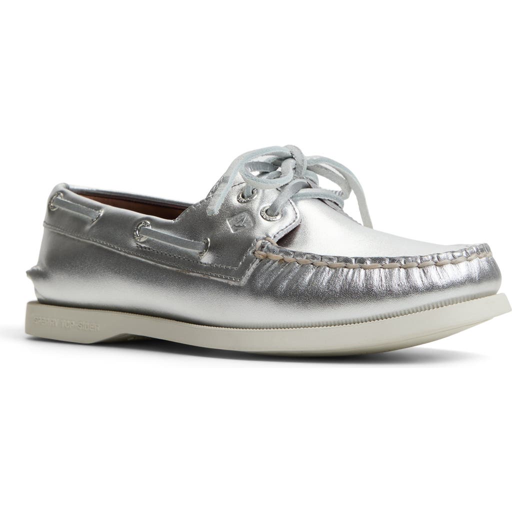 Sperry Authentic Original Two-eye Boat Shoe In Silver Leather Smooth