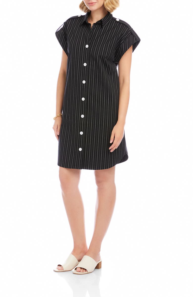 Karen Kane Stripe Cap Sleeve Shirtdress, Alternate, color, Black/ Off White