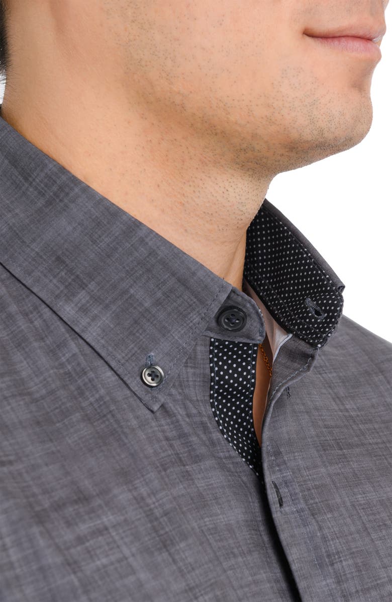 CONSTRUCT Chambray Short Sleeve Stretch Button-Down Shirt, Alternate, color, Charcoal