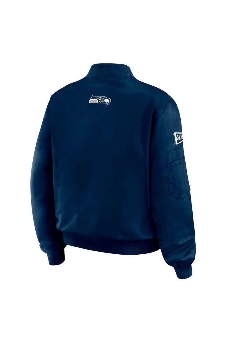 Women's WEAR by Erin Andrews College Navy Seattle Seahawks Patch Full-Zip Bomber Jacket, Alternate, color, College Navy