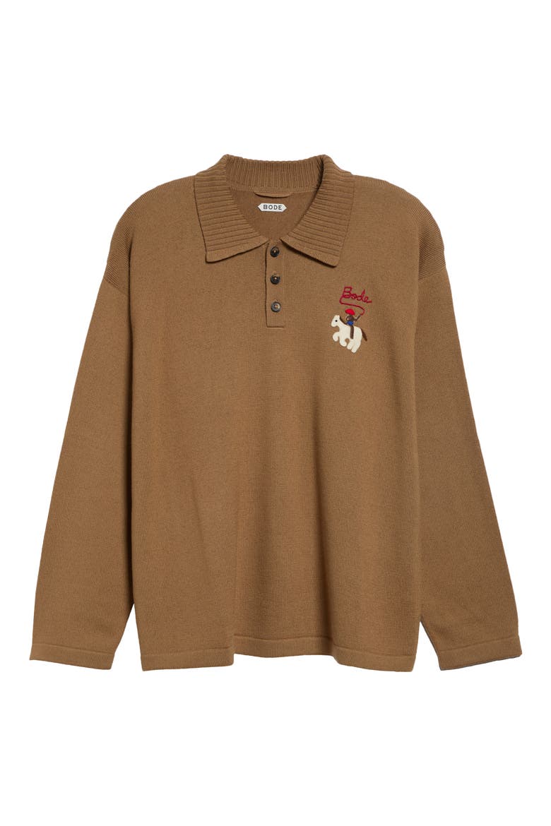 Cowboy Appliqué Merino Wool Polo Sweater, Alternate, color, TAN