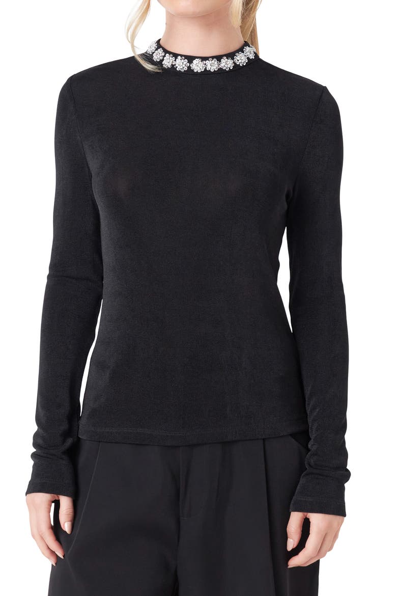 Embellished Slub Top, Alternate, color, BLACK