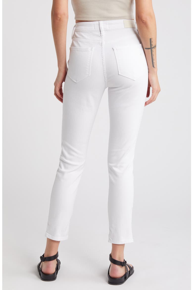 Exposed Button High Waist Fray Hem Skinny Jeans, Alternate, color, WHITE