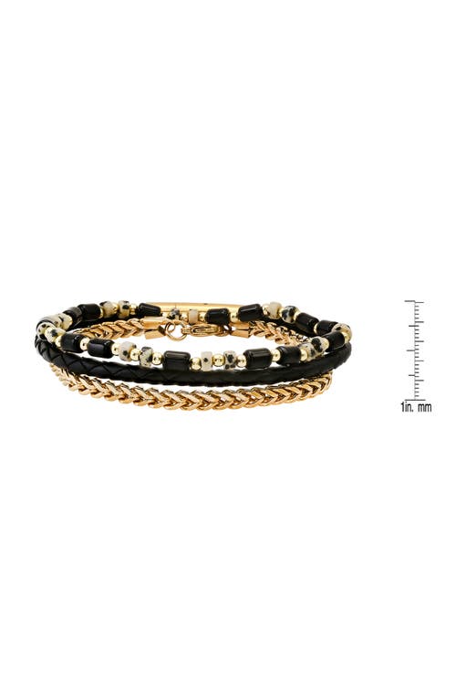 Hmy Jewelry Set Of 3 Assorted Bead, Chain & Leather Bracelets In Black