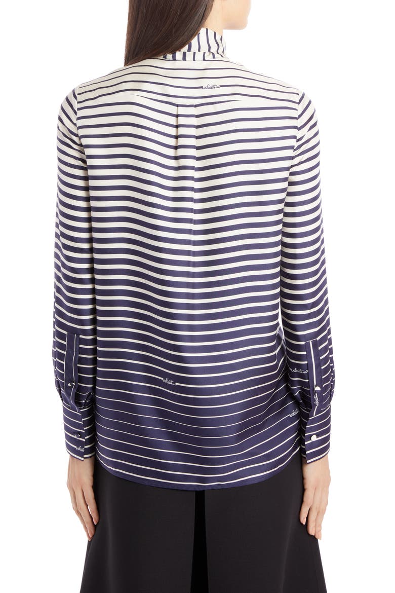 Stripe Tie Neck Silk Blouse, Alternate, color, AVORIO/ NAVY