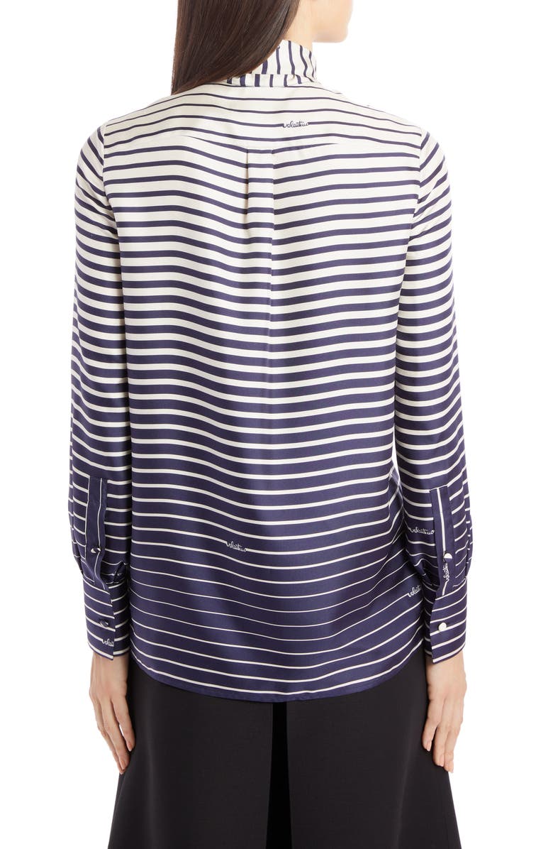 Valentino Stripe Tie Neck Silk Blouse, Alternate, color,