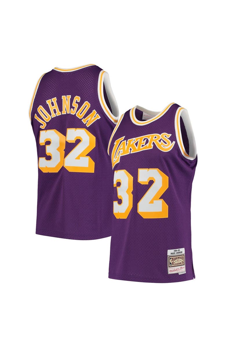 Mitchell & Ness Men's Mitchell & Ness Magic Johnson Purple Los Angeles Lakers 1984/85 Hardwood Classics Swingman Jersey, Main, color, Purple
