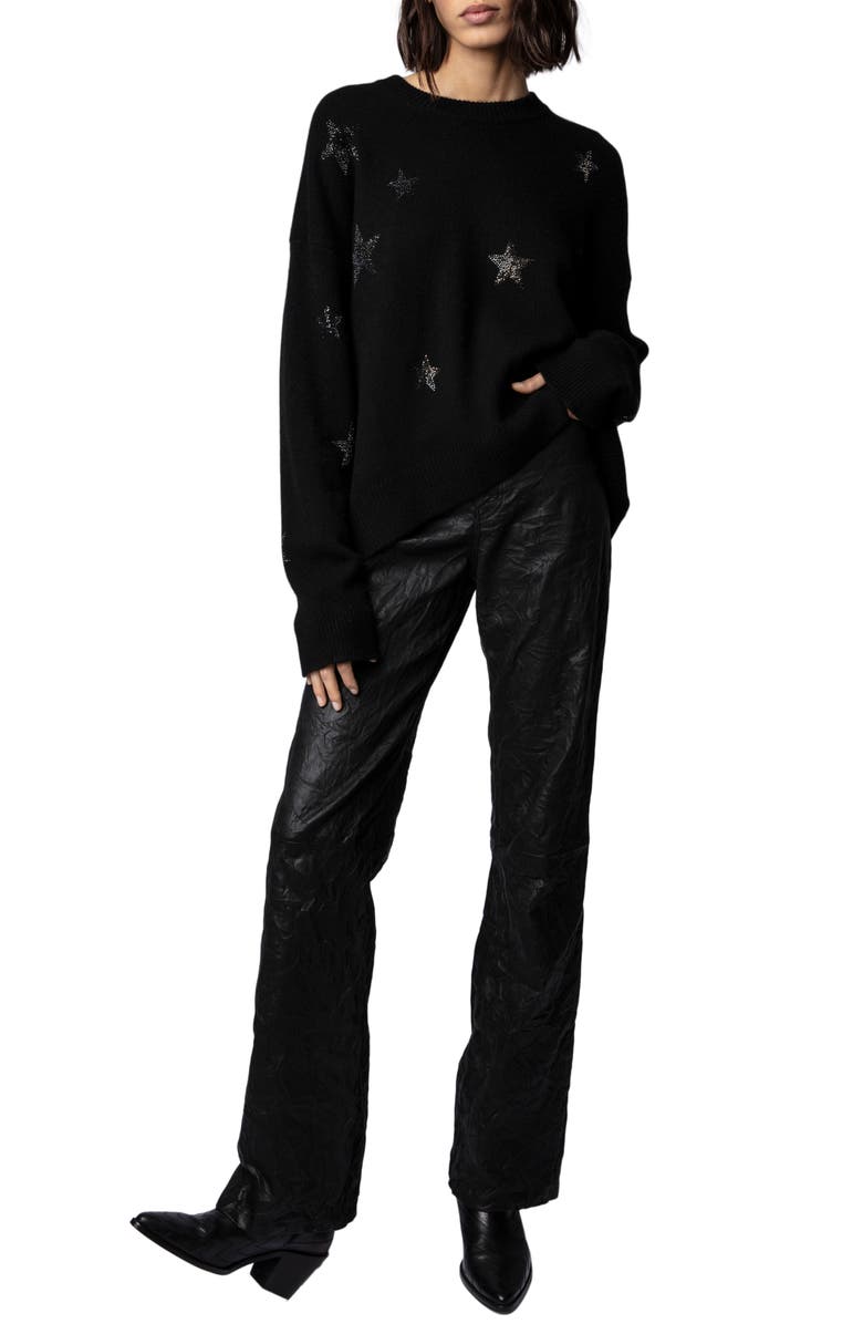 Zadig & Voltaire Markus Rhinestone Star Embellished Cashmere Sweater, Alternate, color,