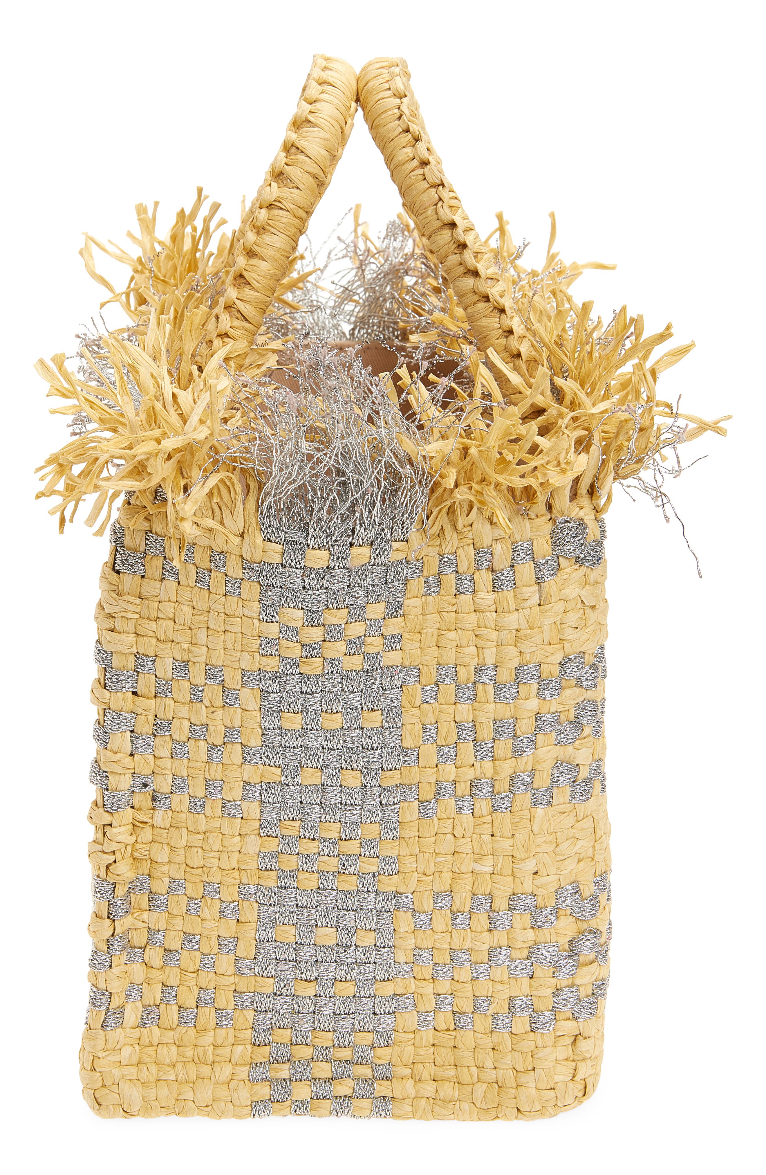 Pamela Munson Mini Check Mate Raffia Handbag, Alternate, color, Silver