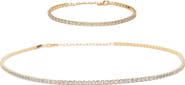 Bearfruit Jewelry Sterling Silver 18k Gold Plated Cherie Tennis Necklace & Bracelet Set Dainty Duo