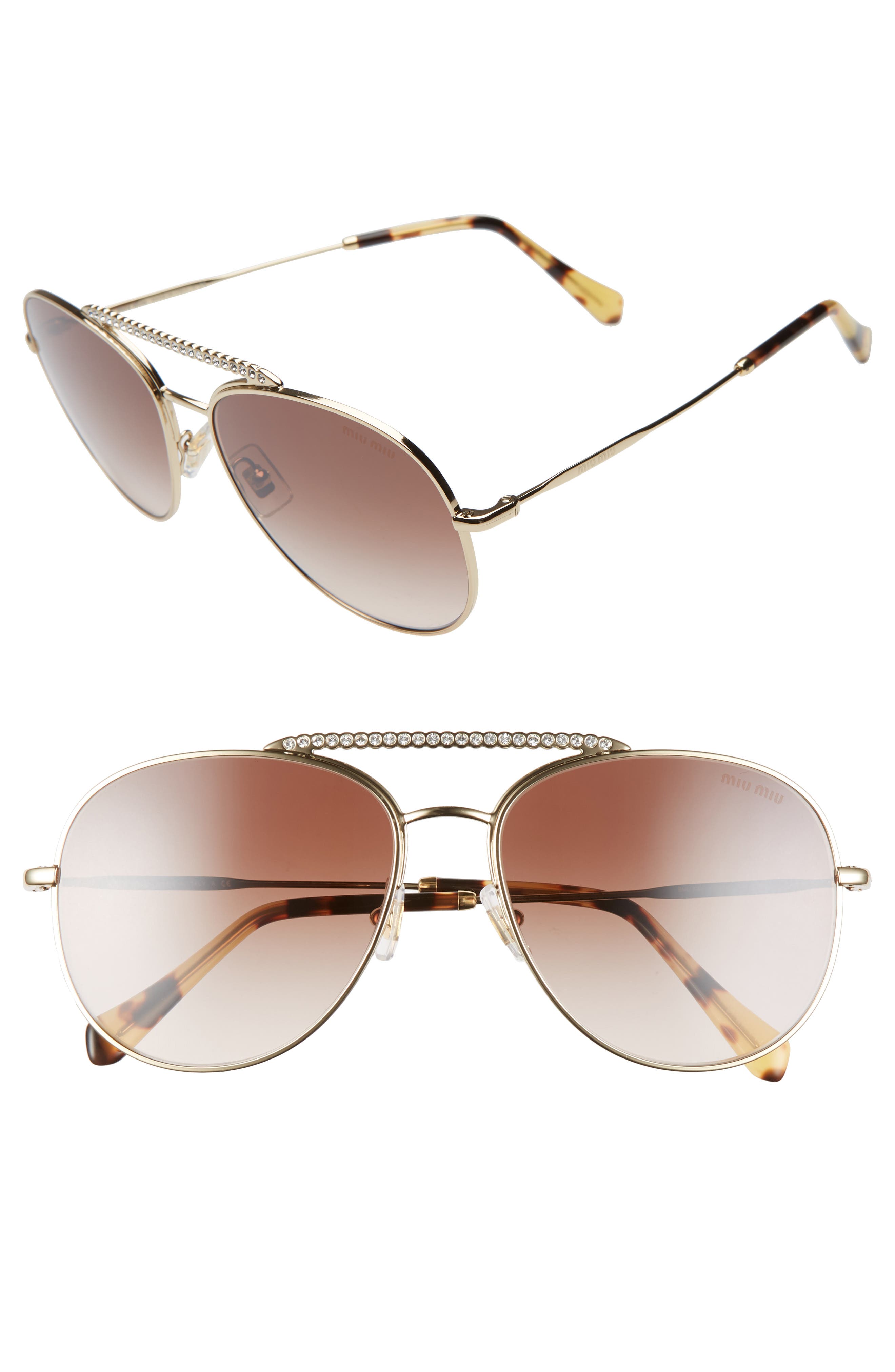 Miu Miu 57mm Round Aviator Sunglasses In Gold
