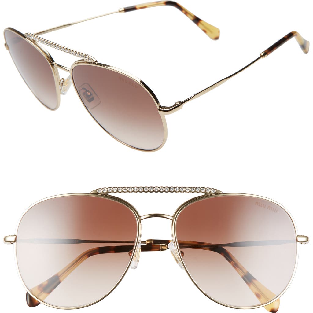 Miu Miu 57mm Round Aviator Sunglasses In Gold