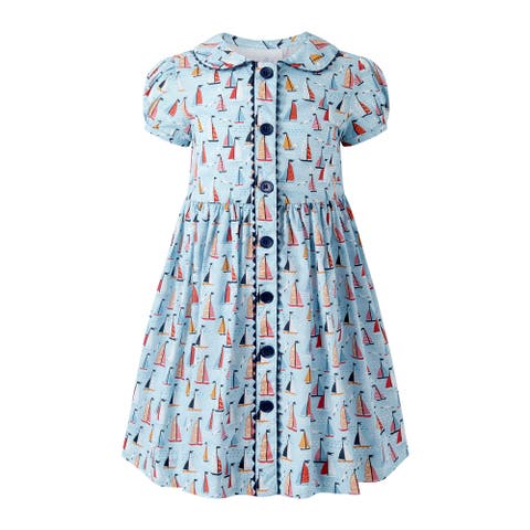 Sailboat Button Front Dress (Toddler, Little Kid, Big Kid)