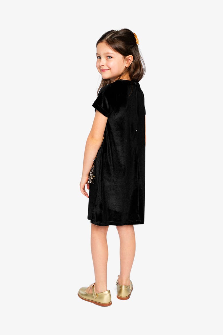 Metallic Bag Appliqué Sleeveless A-Line Dress, Alternate, color, Black and Gold