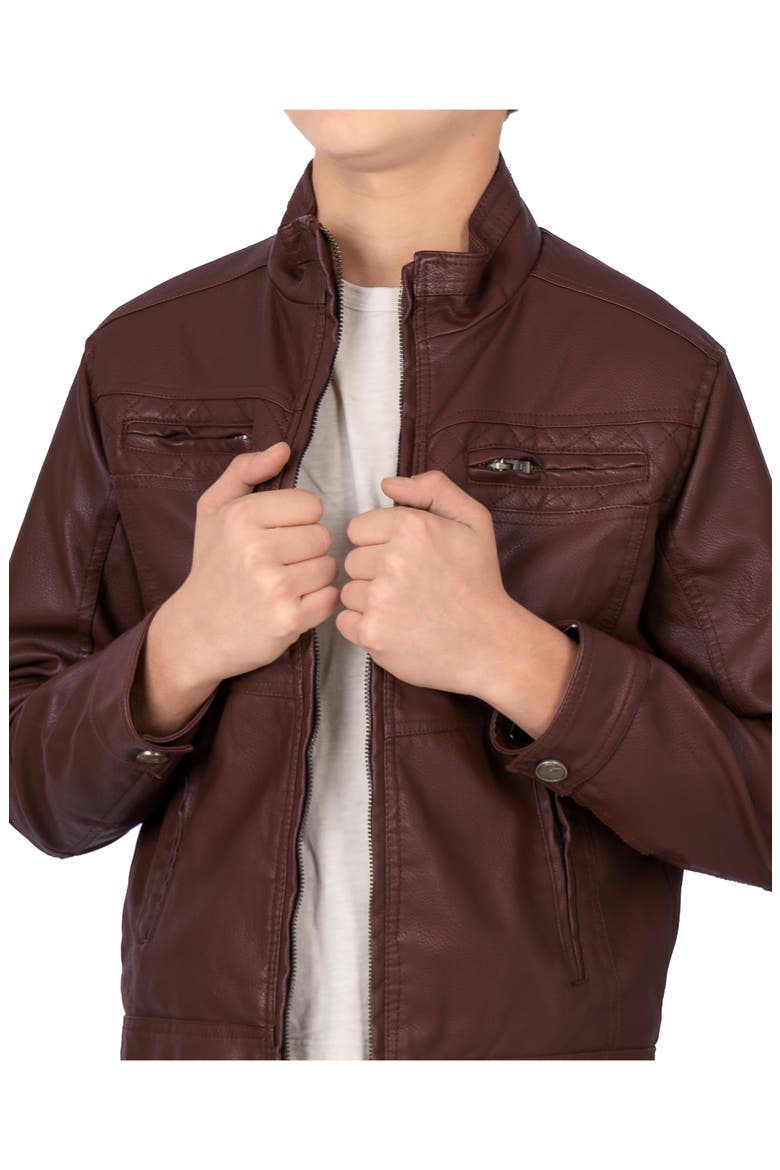 Faux Leather Casual Motorcycle Jacket, Alternate, color, BURG