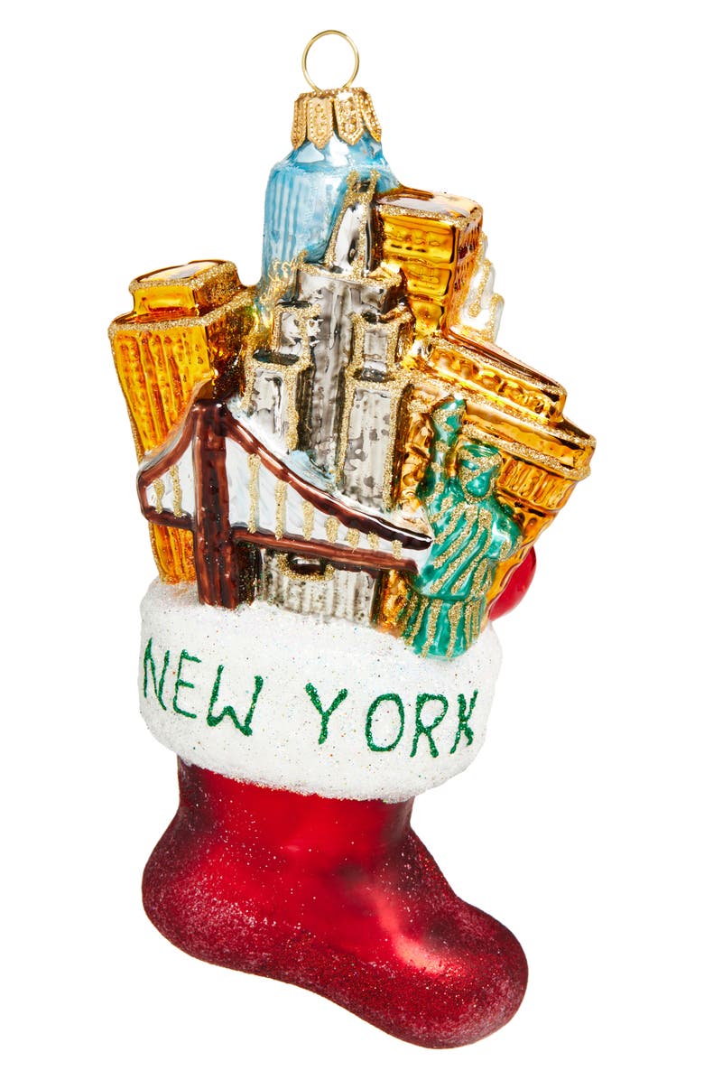 The Whitehurst Company NYC Stocking Glass Ornament, Main, color, Red Multi