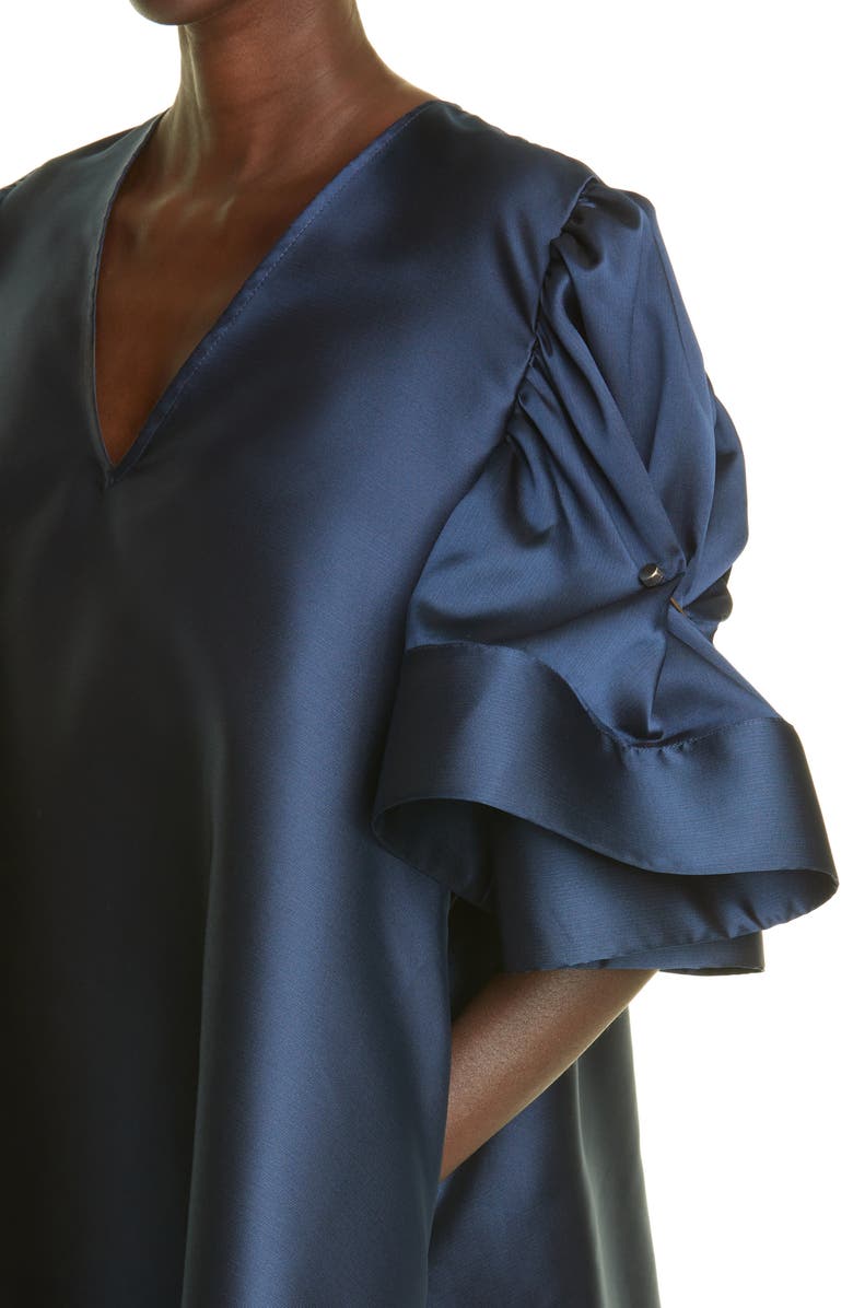 Kimberly Goldson Paisley Ruffle Sleeve Satin Shift Dress, Alternate, color, 