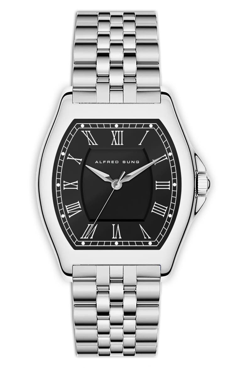 Heritage Tonneau Bracelet Strap Watch, 27mm x 45mm, Main, color, SILVER BRACELET/BLACK DIAL