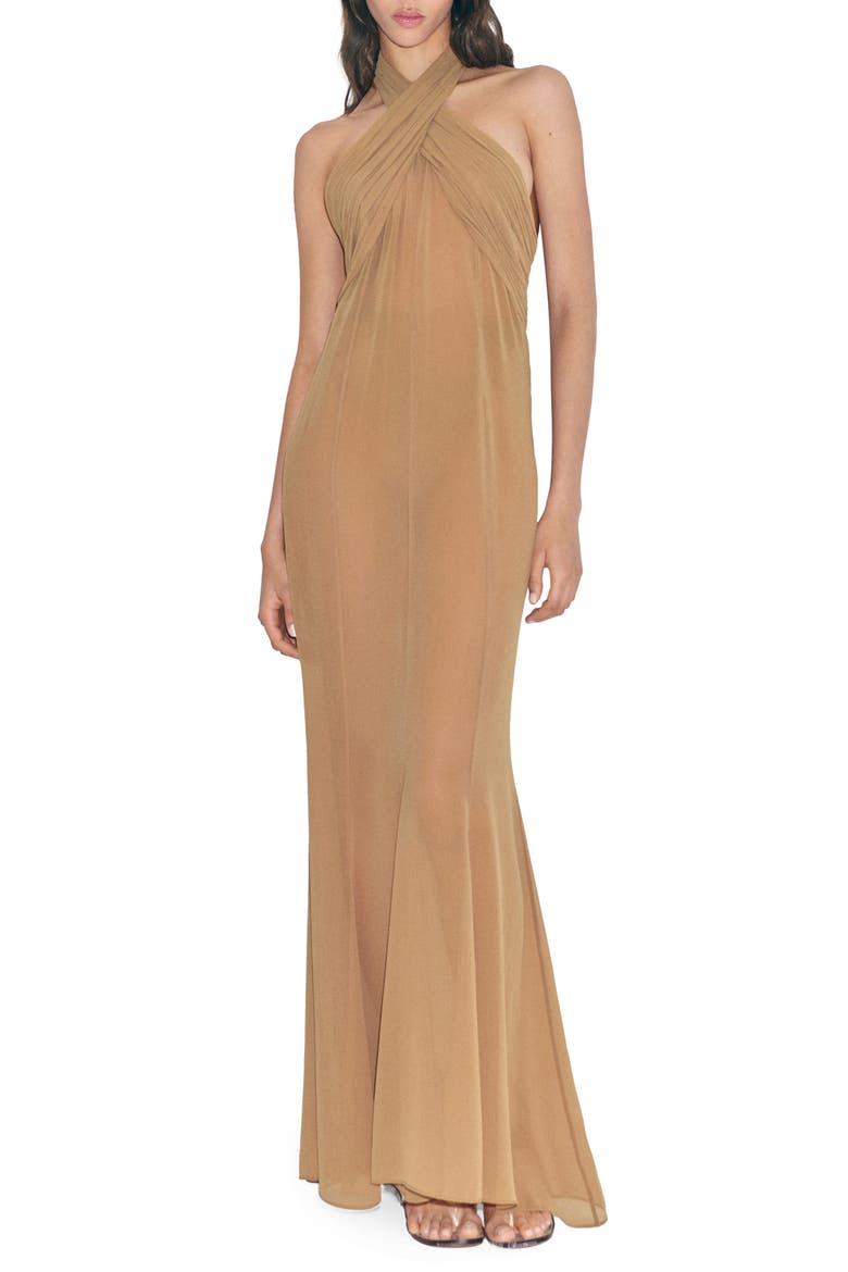 Mesh Halter Dress, Main, color, MEDIUM BEIGE