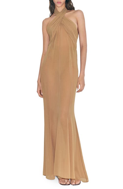 Mango Mesh Halter Dress In Brown