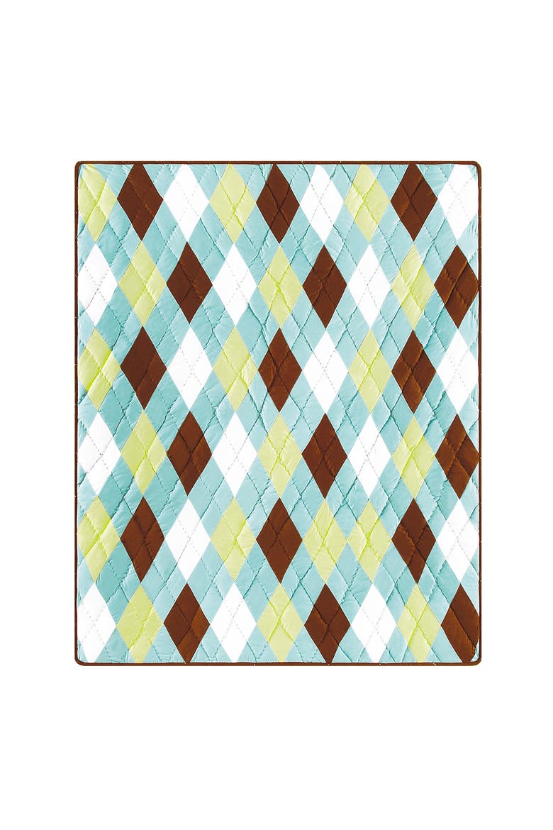 Argyle Aqua Cotton Quilted 50" x 60" Throw Blanket, Main, color, Blue