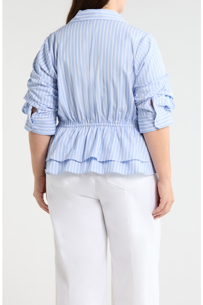 Pinstripe Button-Up Tiered Peplum Shirt, Alternate, color, OXFORD BLUE/ OFF WHITE