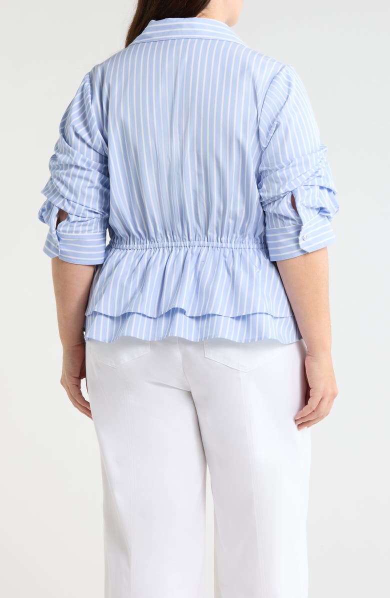 Wit & Wisdom Pinstripe Button-Up Tiered Peplum Shirt, Alternate, color, Oxford Blue/ Off White