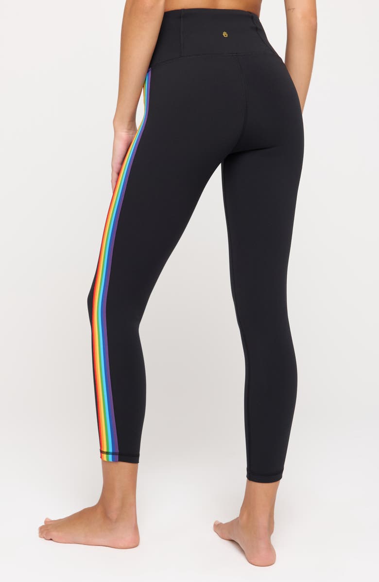 Spiritual Gangster Ada Rainbow Stripe High Waist Dream Tech Jersey 7/8 Leggings, Alternate, color, Black