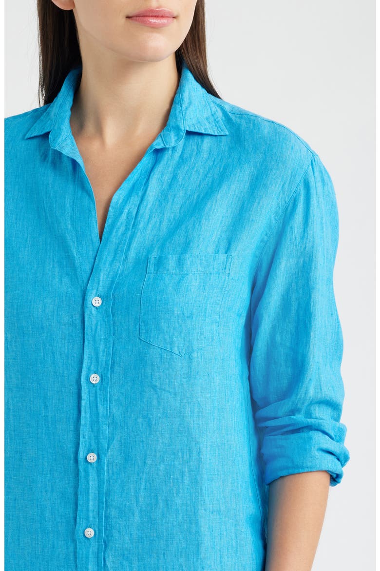 Mary Classic Long Sleeve Linen Shirtdress, Alternate, color, TURQUOISE LINEN