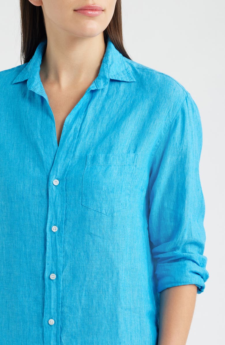 Frank & Eileen Mary Classic Long Sleeve Linen Shirtdress, Alternate, color, Turquoise Linen