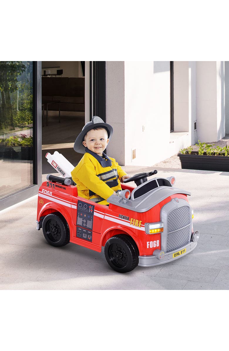 Aosom 6V Ride-On Fire Truck with Remote Control, Music, Lights, Alternate, color, Red