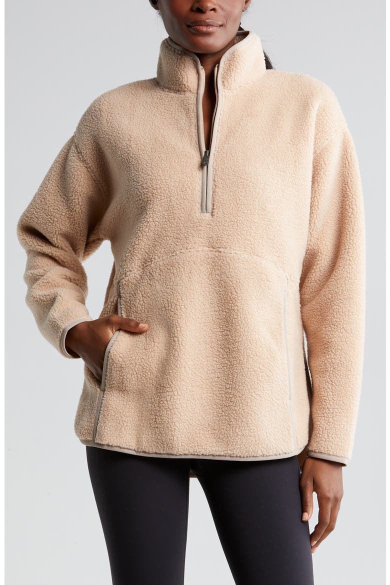 Faux Shearling Half Zip Jacket, Main, color, TAN TAUPE