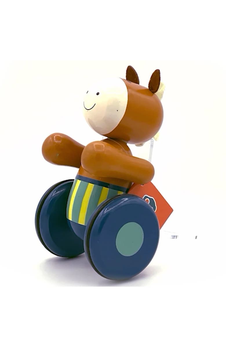 ORANGE TREE TOYS Push Along Pony Wooden Toy, Colorful Wheeled Character with Handle, Alternate, color, Multicolored