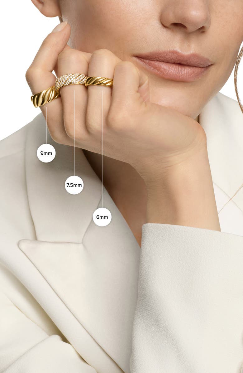 David Yurman Sculpted Cable Band Ring in 18K Yellow Gold with Pavé Diamonds, Alternate, color, 18K Yellow Gold