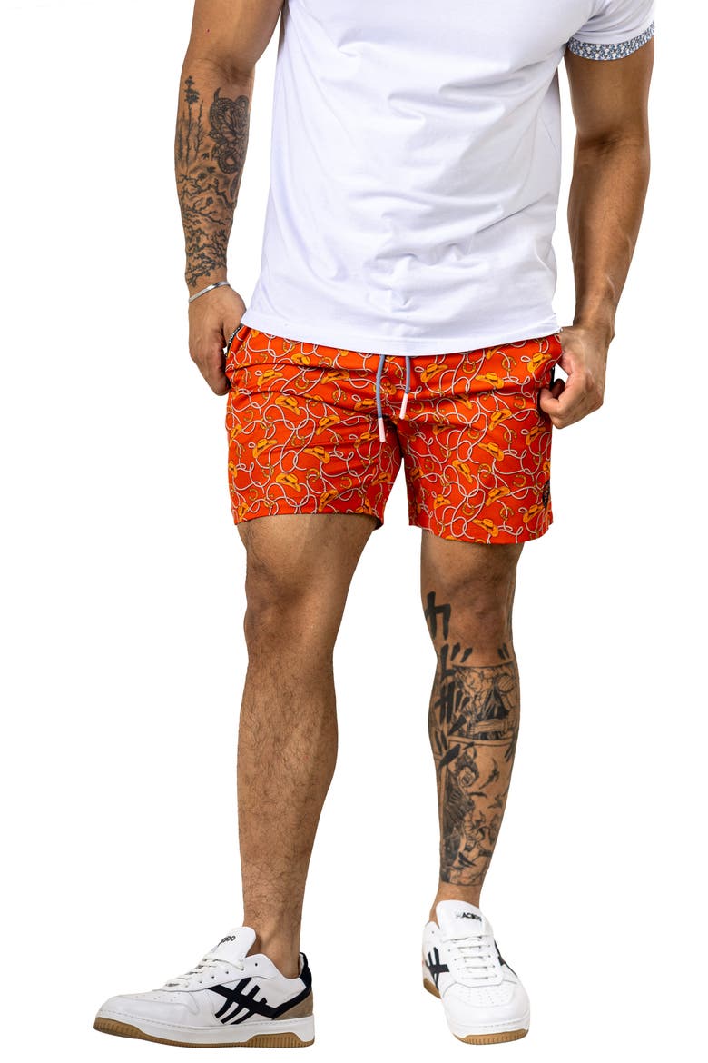 Swim Marthyr Print Swim Trunks, Alternate, color, ORANGE