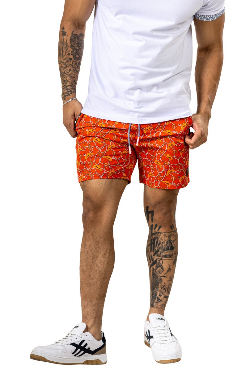 Maceoo Swim Marthyr Print Swim Trunks, Alternate, color, Orange