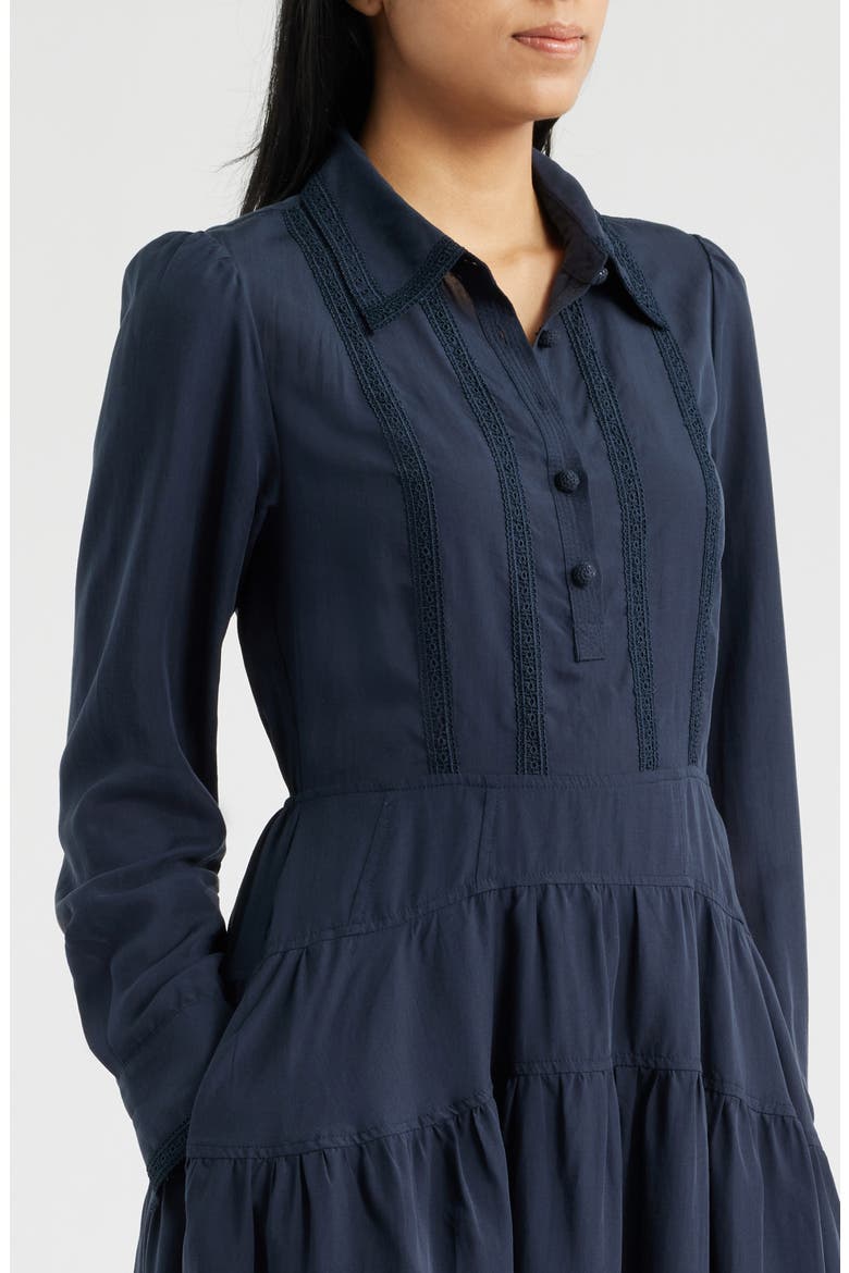 Lace Inset Long Sleeve Midi Dress, Alternate, color, NAVY