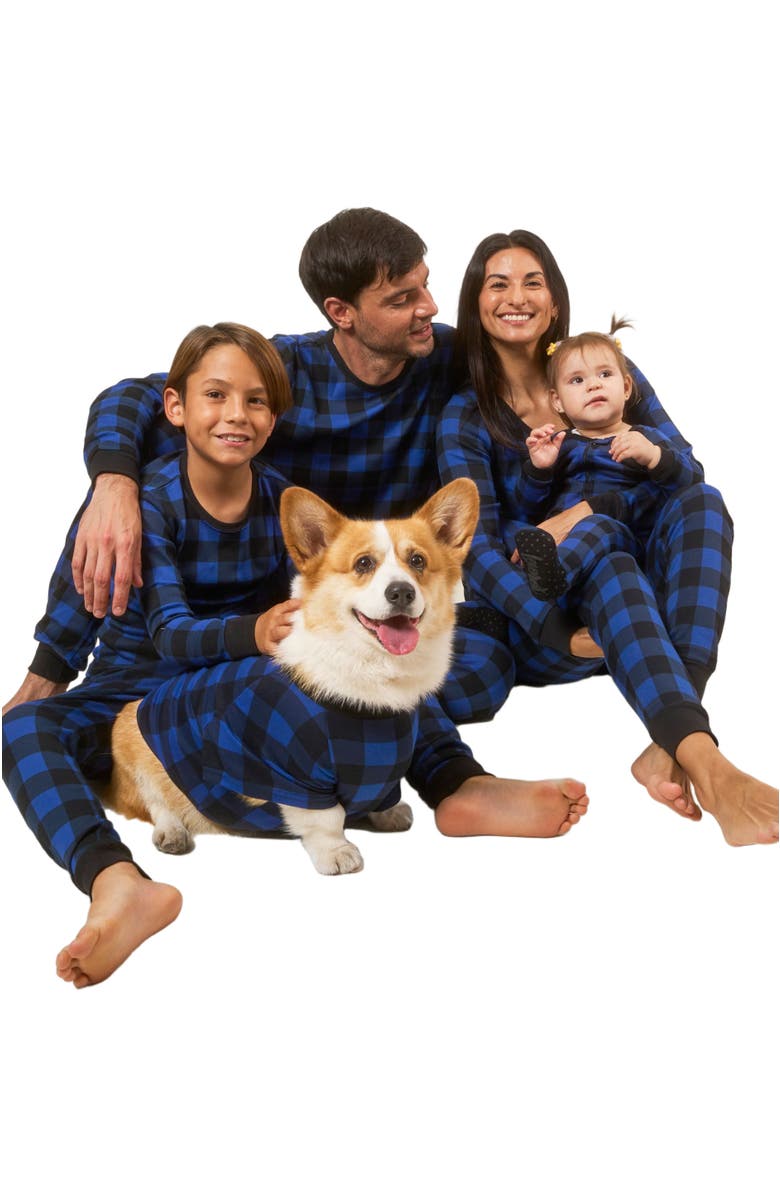 Leveret Kids Footed Plaid Cotton Matching Family Holiday Pajamas, Alternate, color, Plaid Black & Navy