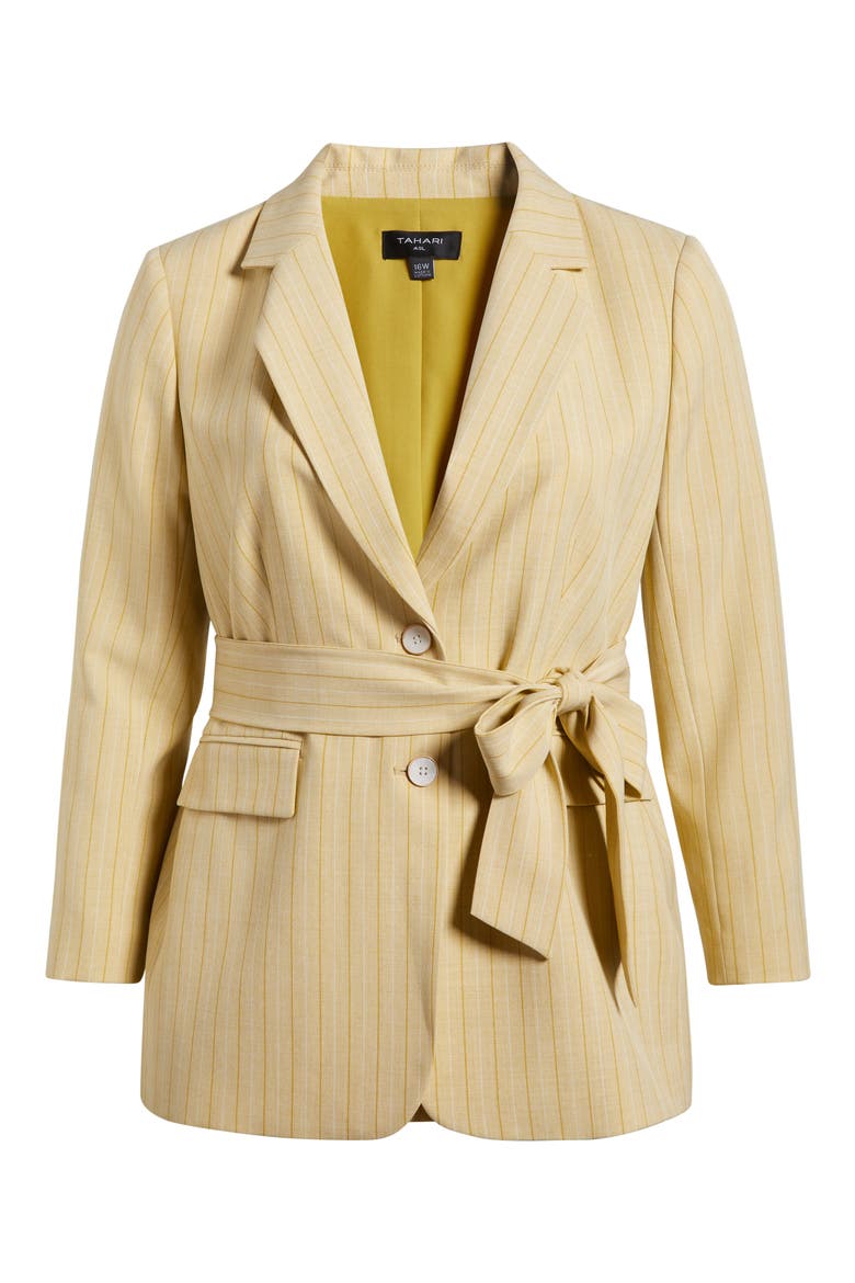 Pinstripe Belted Blazer, Alternate, color, OCHRE