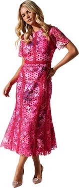 Coast Petite Printed Lace Midi Pencil Dress