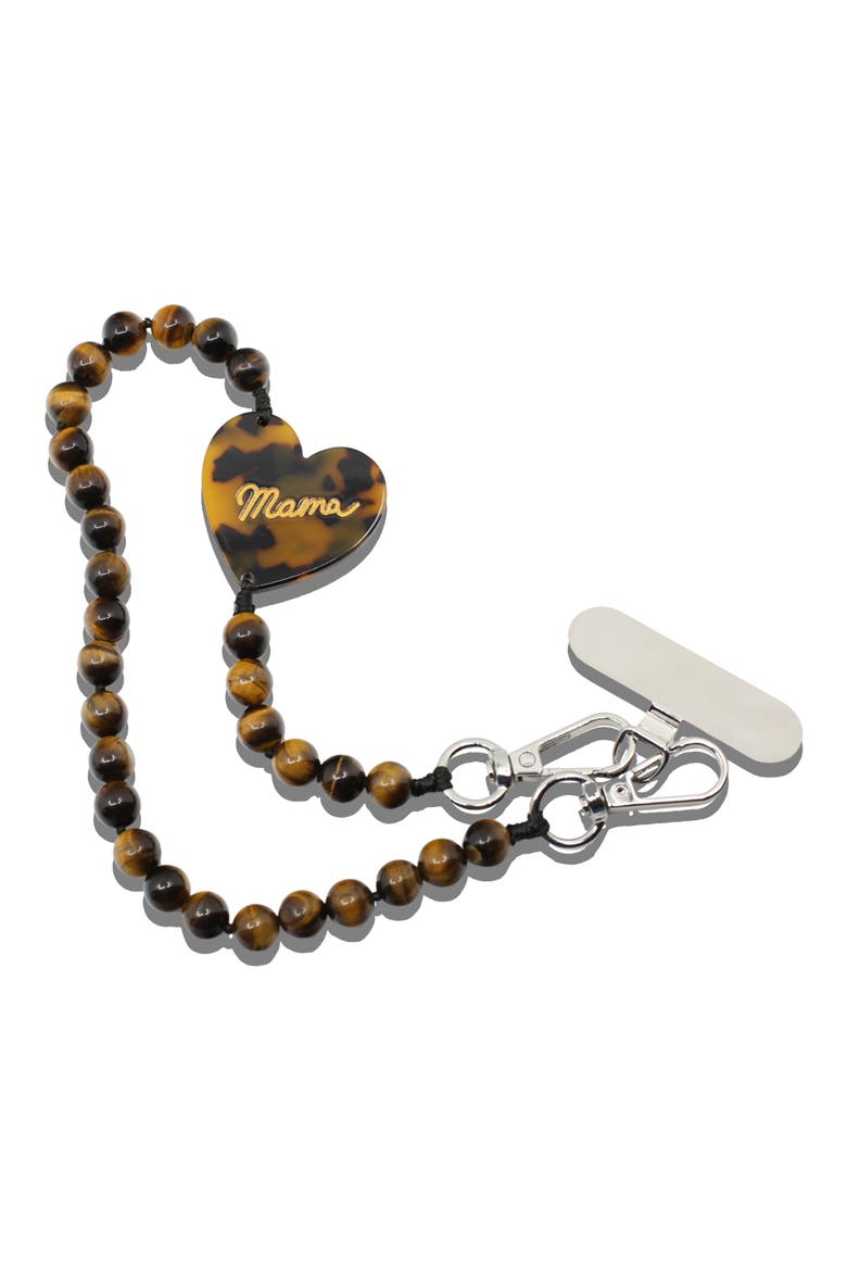 Mama Heart Beaded Phone Wrist Strap, Alternate, color, BROWN