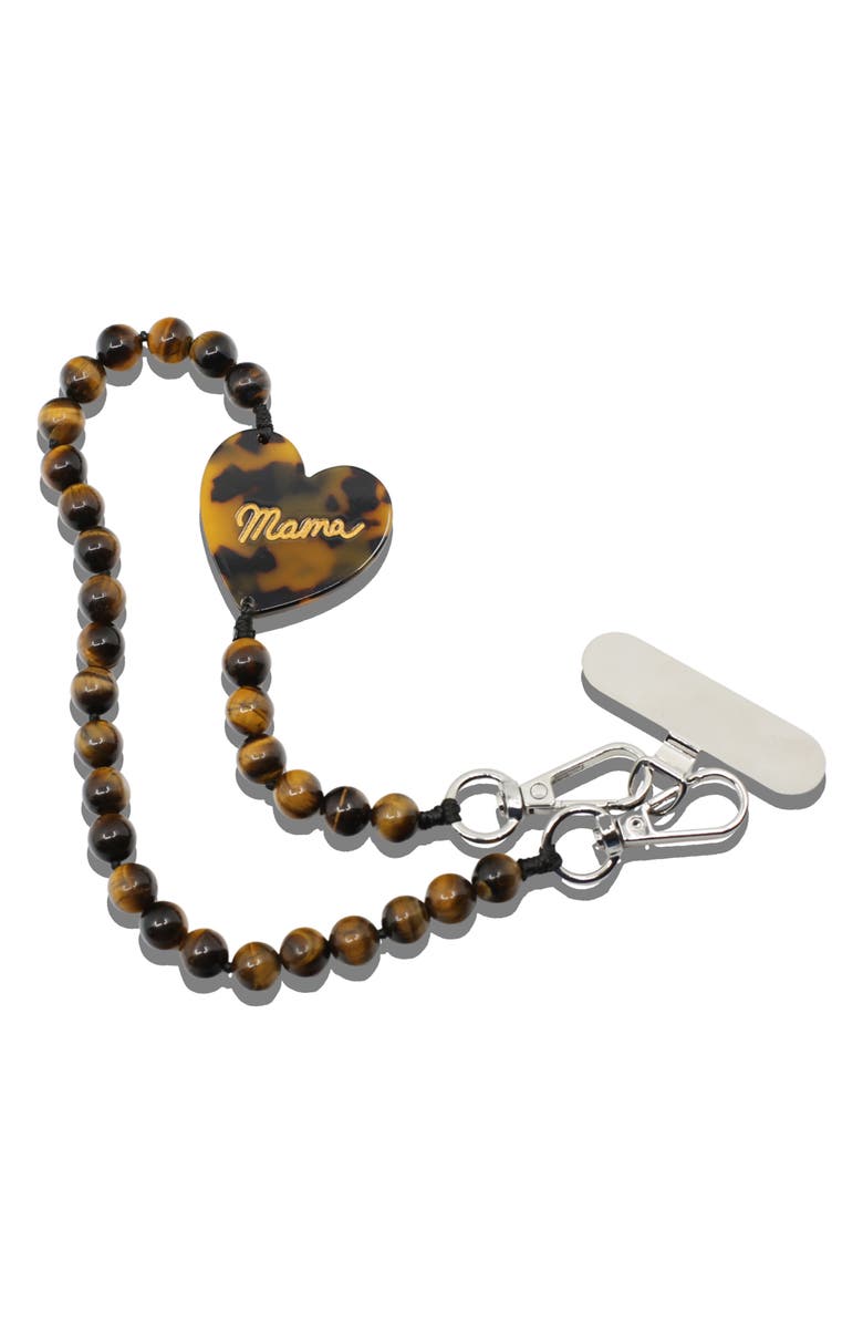 Solar Eclipse Mama Heart Beaded Phone Wrist Strap, Alternate, color, Brown