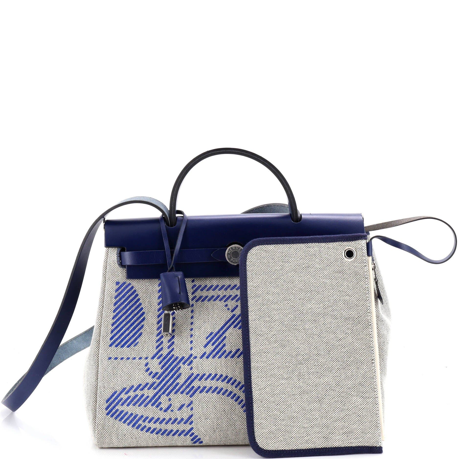 Pre-Owned Hermes Herbag Zip Relief Brides de Gala Toile and Leather 31, Alternate, color, Bleu France